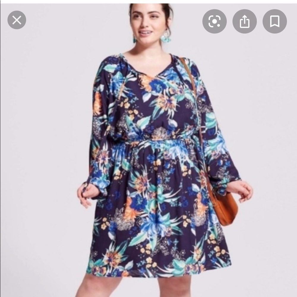 Ava and Viv Blue Tropical Print Peasant Dress 3X